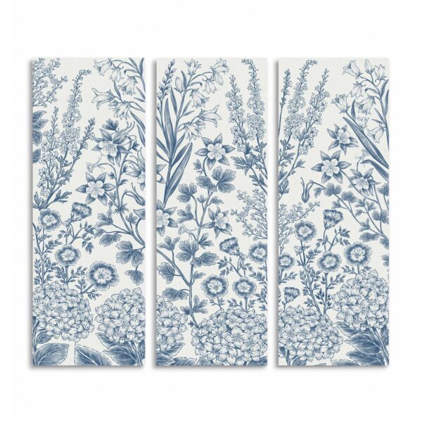 Vintage Blue Botanical Panels canvas print - Vintage Blue Botanical Canvas Wall Art Set of 3 by Crossroads Home Decor