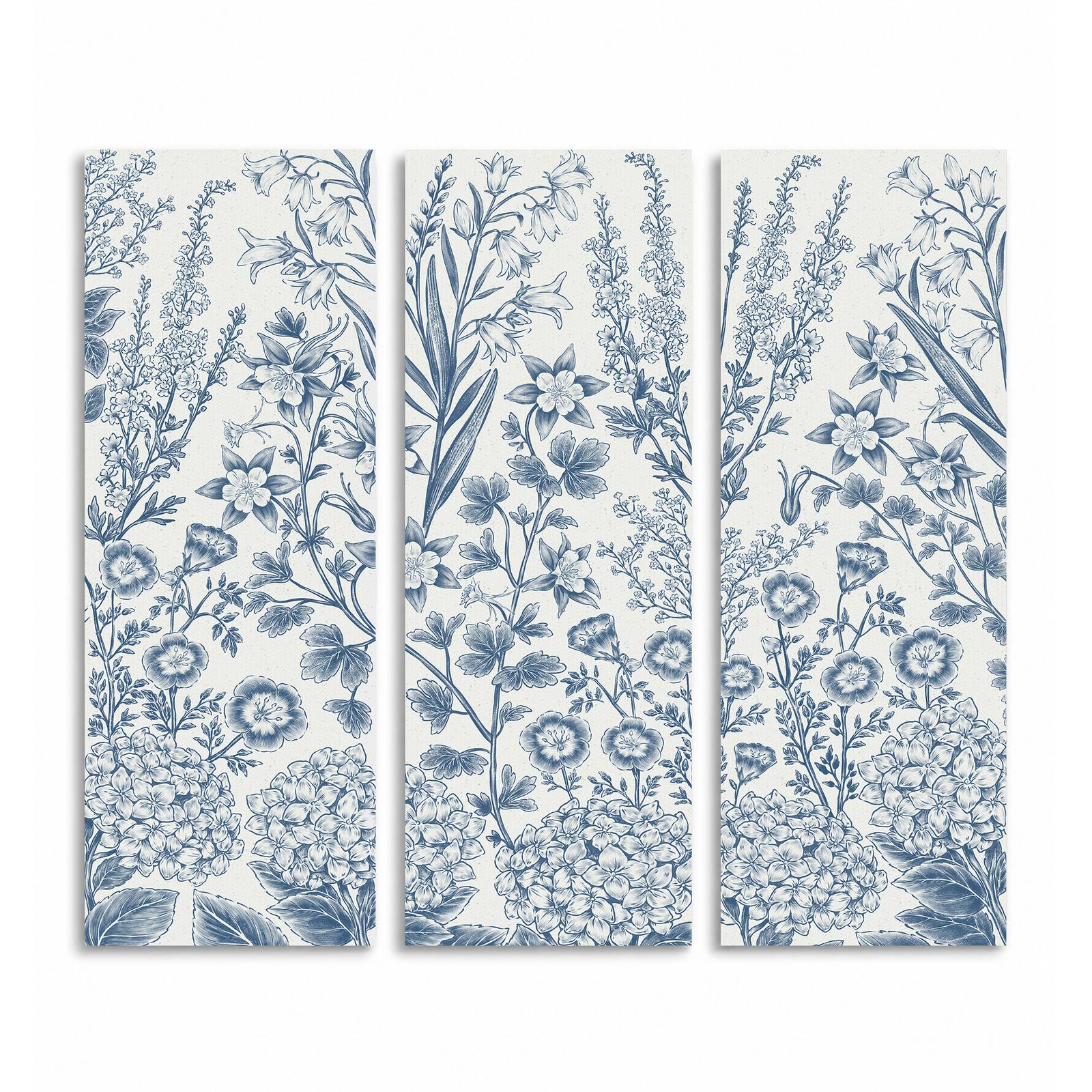 Vintage Blue Botanical Panels canvas print - Vintage Blue Botanical Canvas Wall Art Set of 3 by Crossroads Home Decor