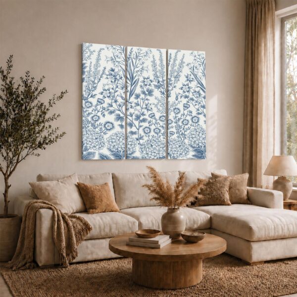 Vintage Blue Botanical Panels gift - canvas print for the grandmillennial or french country decor lover