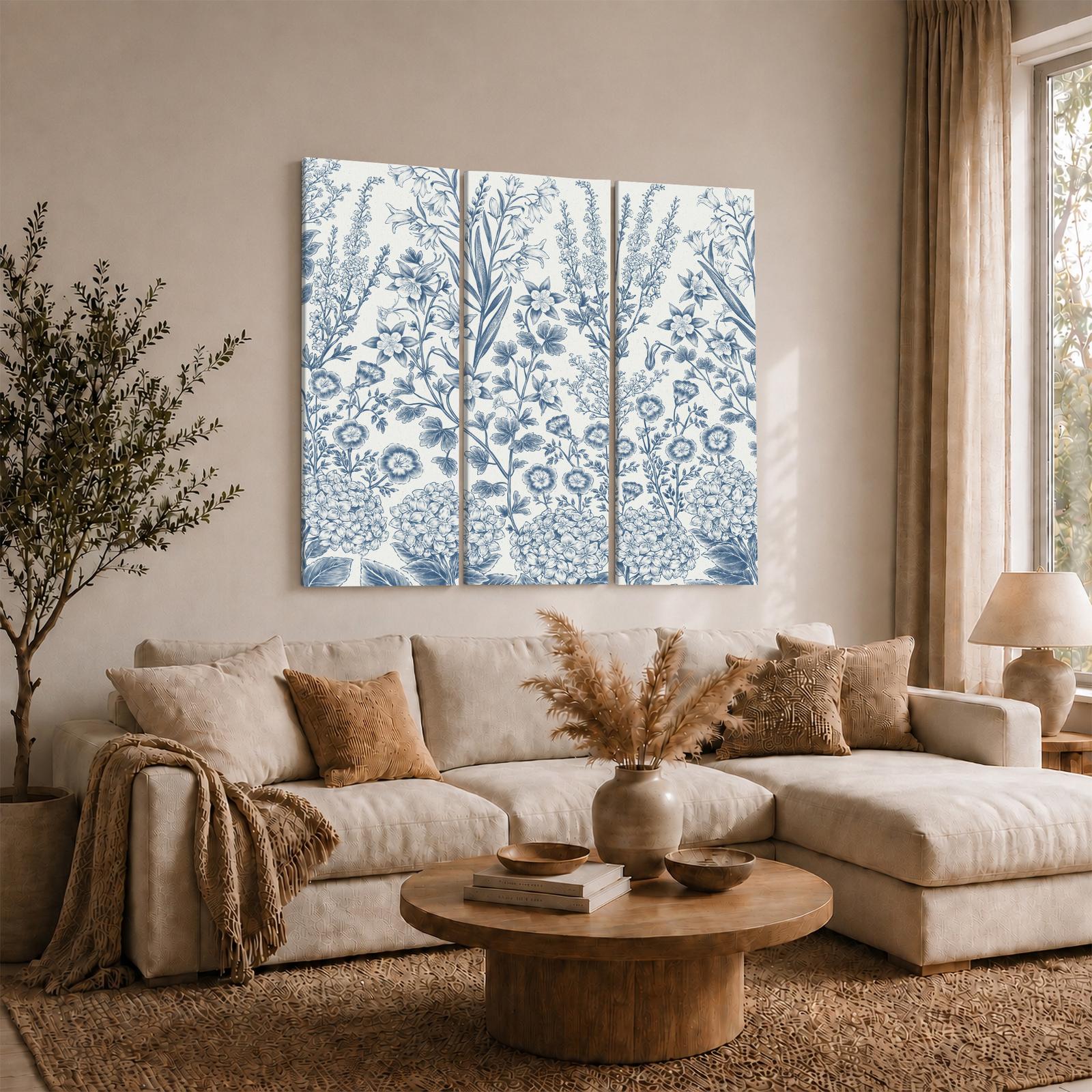 Vintage Blue Botanical Panels gift - canvas print for the grandmillennial or french country decor lover