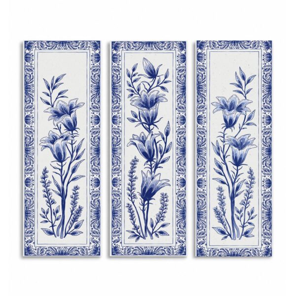 Blue and White Delft Floral Panels canvas print - Delft Blue Floral Canvas Wall Art by Crossroads Home Decor
