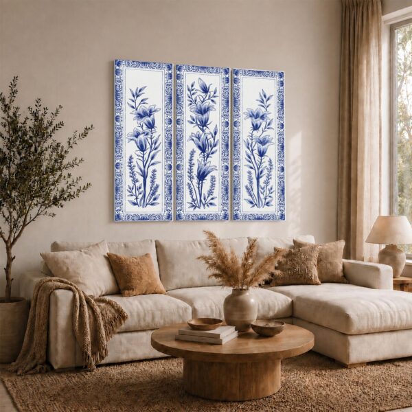Blue and White Delft Floral Panels gift - canvas print for the chinoiserie or blue and white decor lover