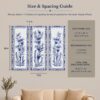 Blue and White Delft Floral Panels canvas wall art displayed in a front entryway