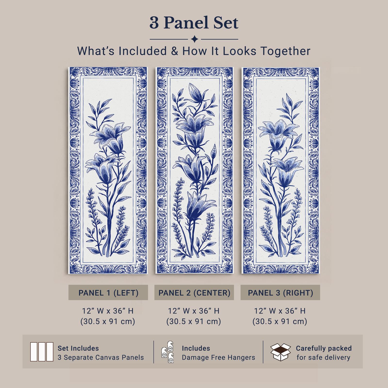 Blue and White Delft Floral Panels canvas print - Delft-style tile border inspirational wall art