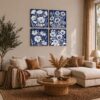 Navy Blue Botanical Quartet gift - canvas print for the modern navy decor lover