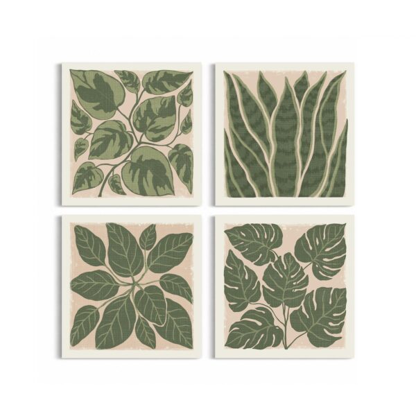 Sage Green Houseplant Leaves canvas print - Sage Green Houseplant Canvas Wall Art Set of 4 by Crossroads Home Decor